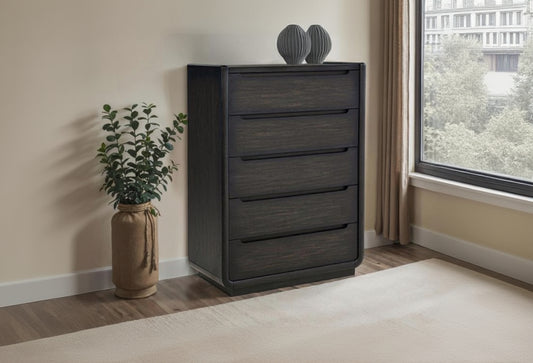 Leandro 5-drawer Bedroom Chest of Drawers Burnished Black 222495 - Venini Furniture 
