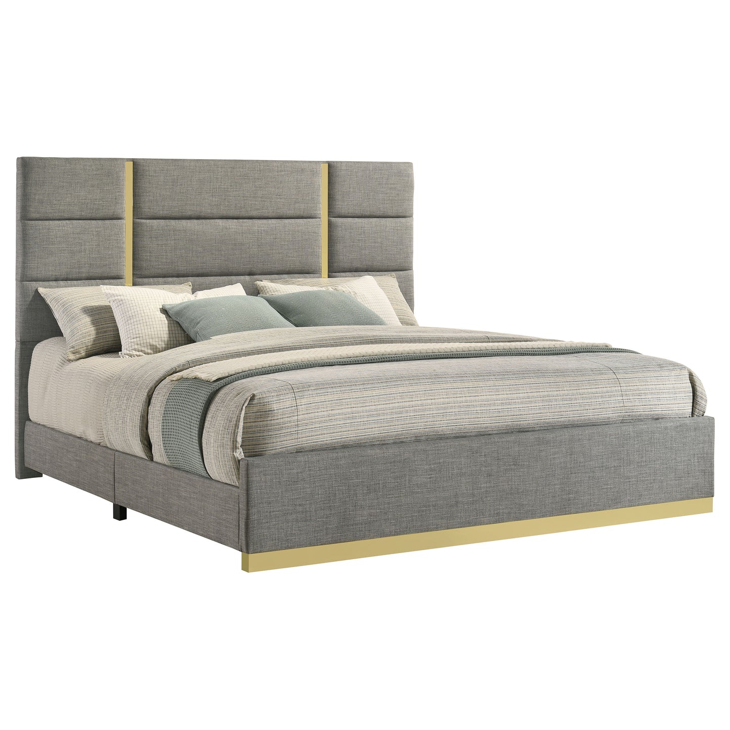 Ines 56-Inch Fabric Upholstered Panel Bed – Gray Available in Queen & Eastern King - Venini Furniture 
