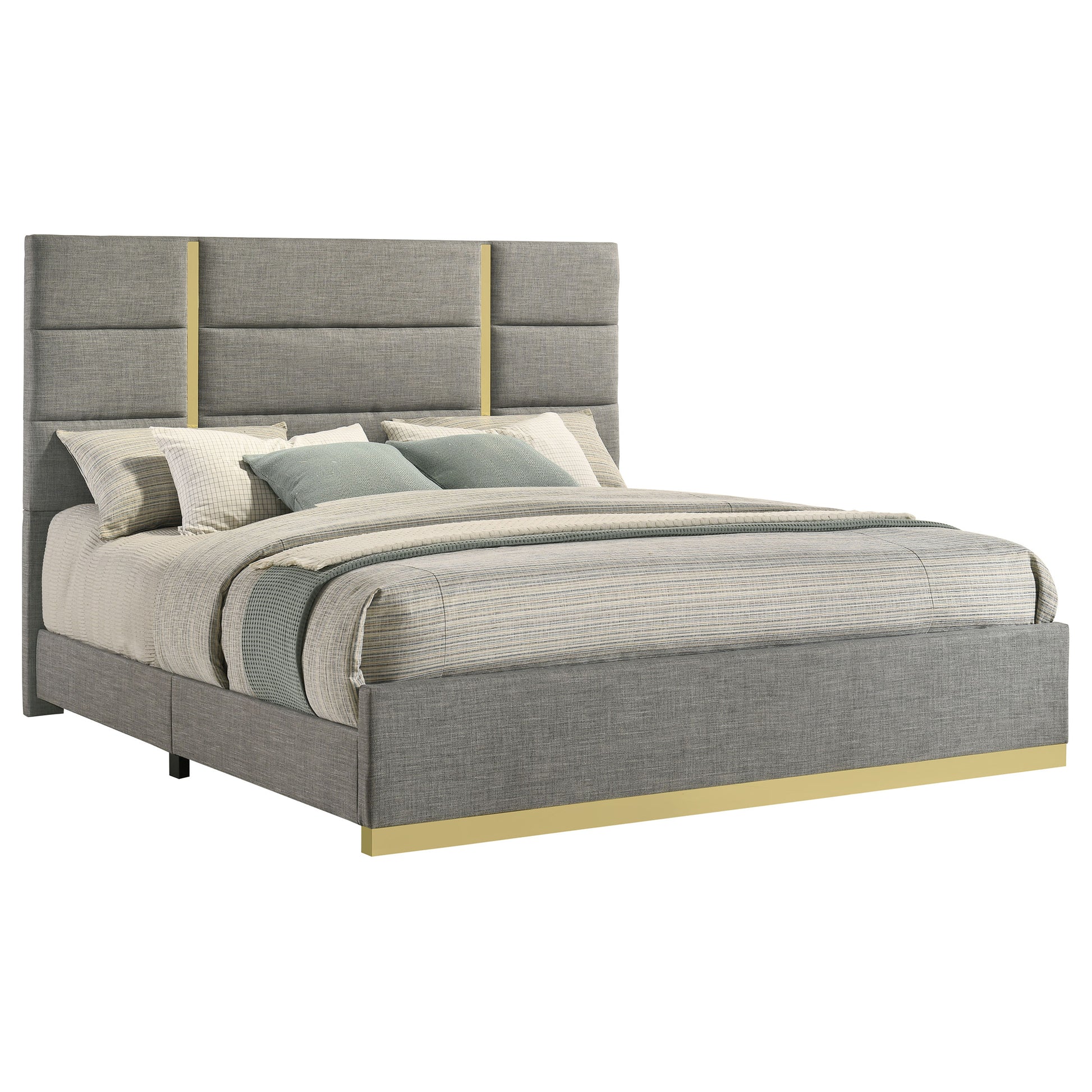 Ines 56-Inch Fabric Upholstered Panel Bed – Gray Available in Queen & Eastern King - Venini Furniture 
