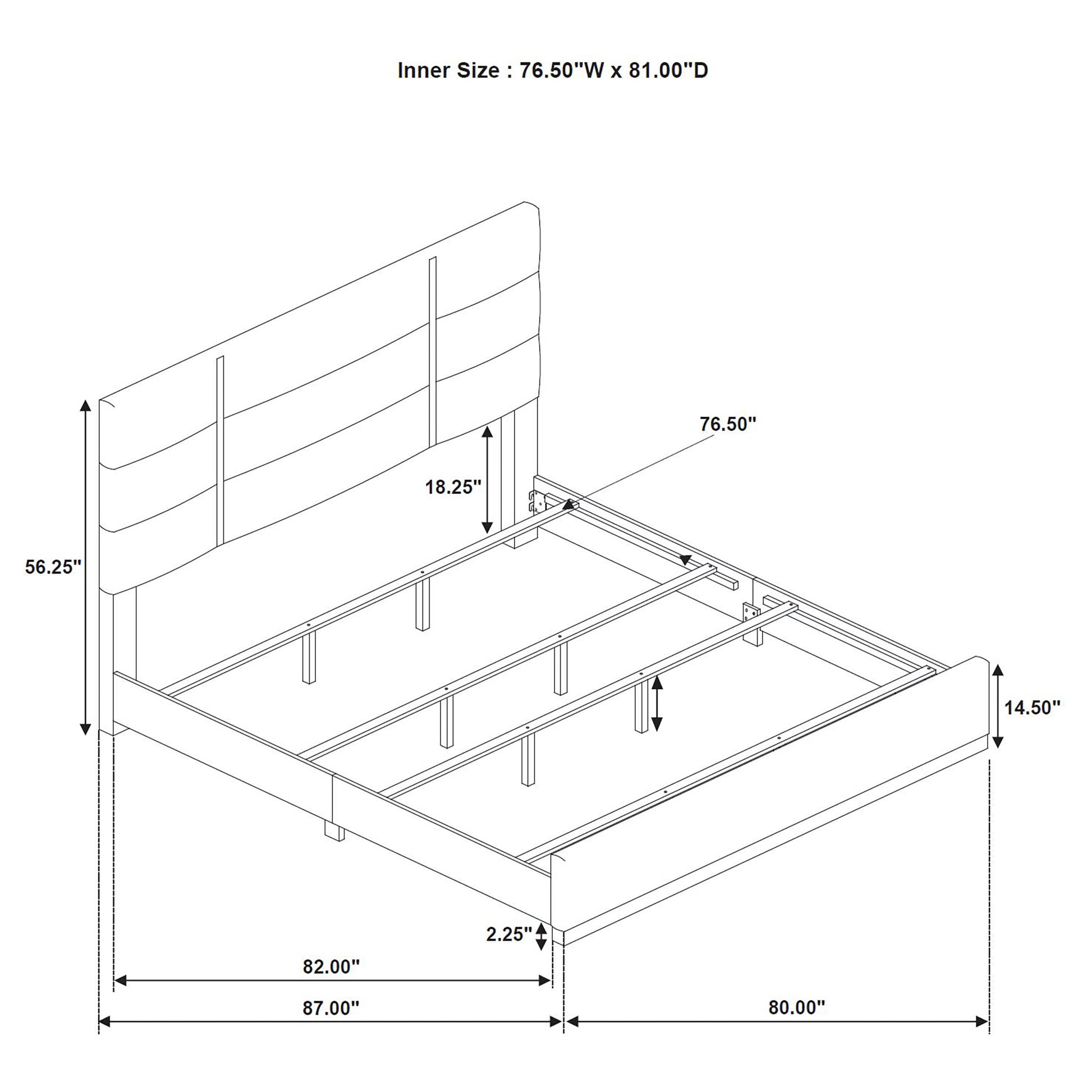 Ines 56-Inch Fabric Upholstered Panel Bed – Gray Available in Queen & Eastern King - Venini Furniture 