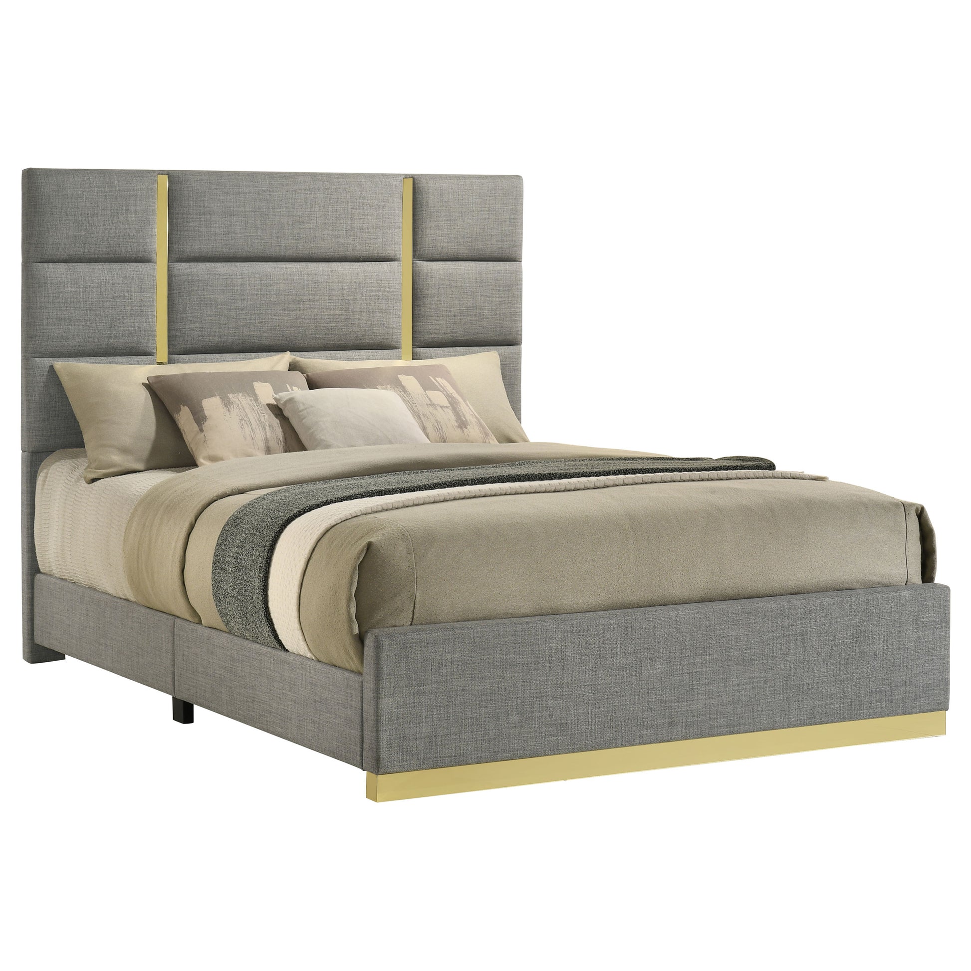 Ines 56-Inch Fabric Upholstered Panel Bed – Gray Available in Queen & Eastern King - Venini Furniture 