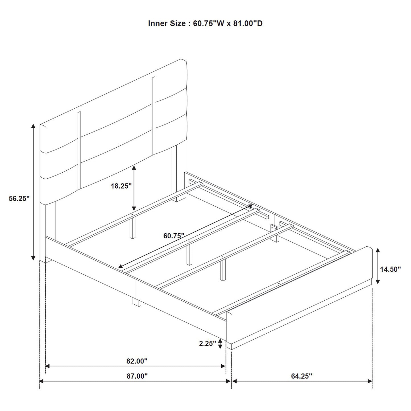 Ines 56-Inch Fabric Upholstered Panel Bed – Gray Available in Queen & Eastern King - Venini Furniture 