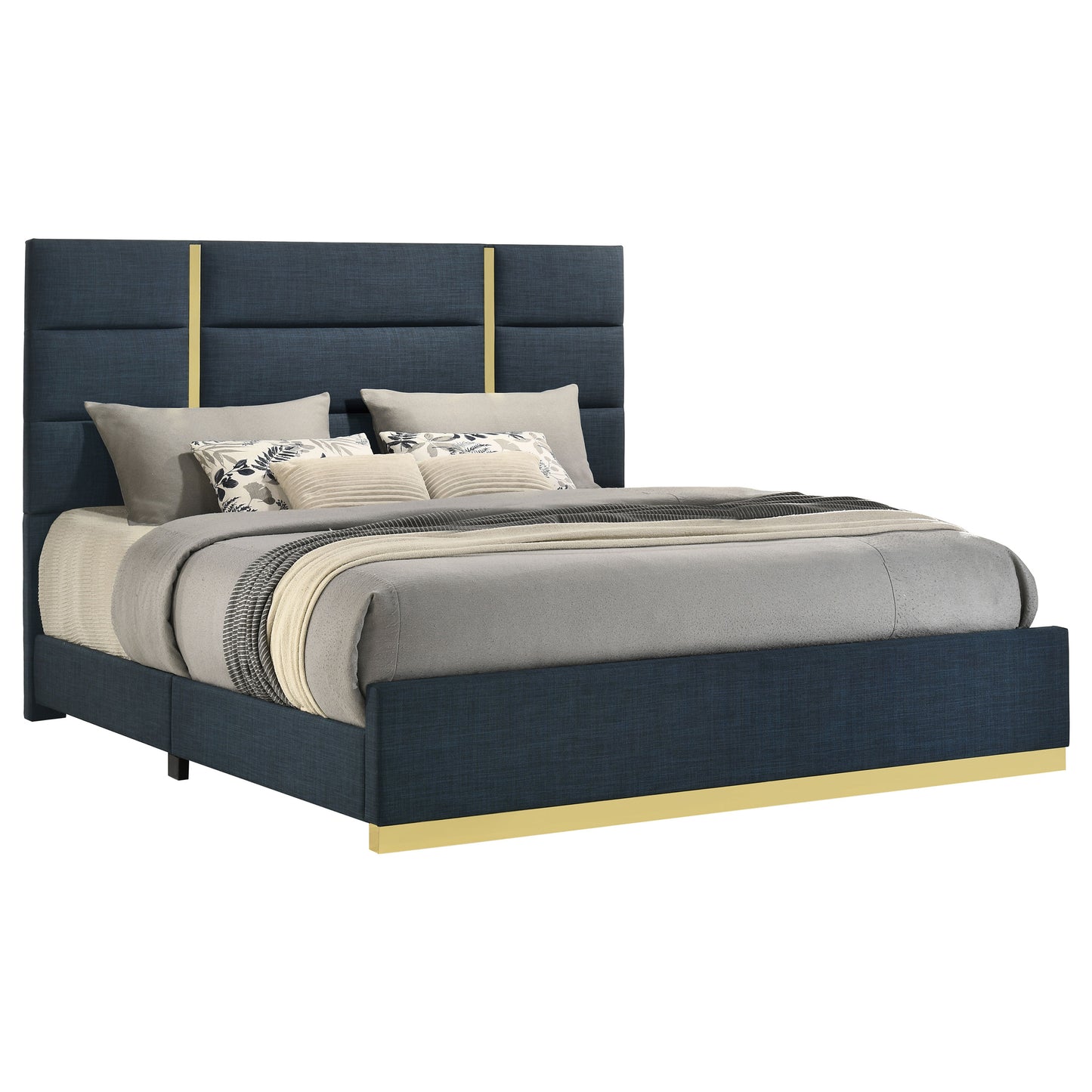 Ines 56-Inch Fabric Upholstered Panel Bed – Navy Available in Queen & Eastern King - Venini Furniture 