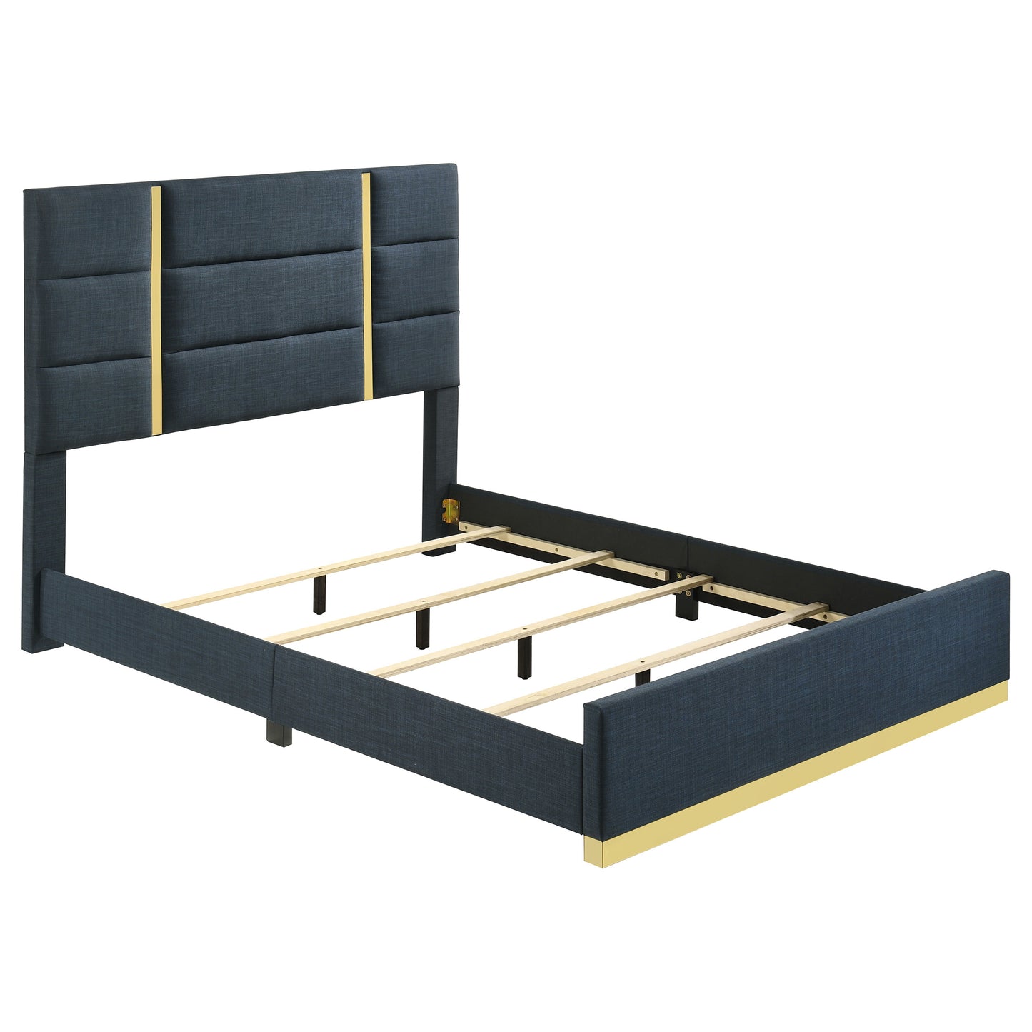 Ines 56-Inch Fabric Upholstered Panel Bed – Navy Available in Queen & Eastern King - Venini Furniture 