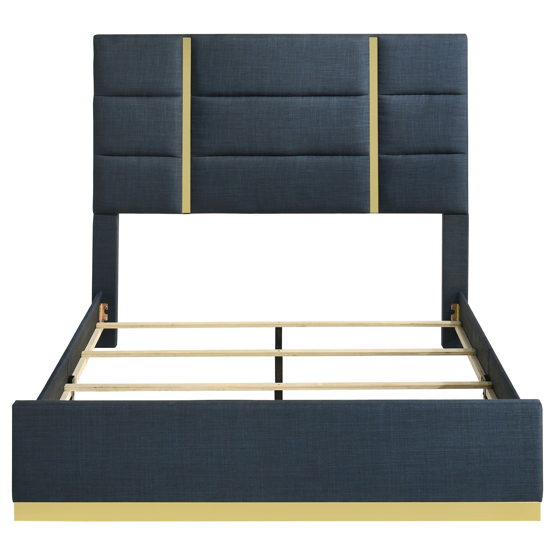 Ines 56-Inch Fabric Upholstered Panel Bed – Navy Available in Queen & Eastern King - Venini Furniture 