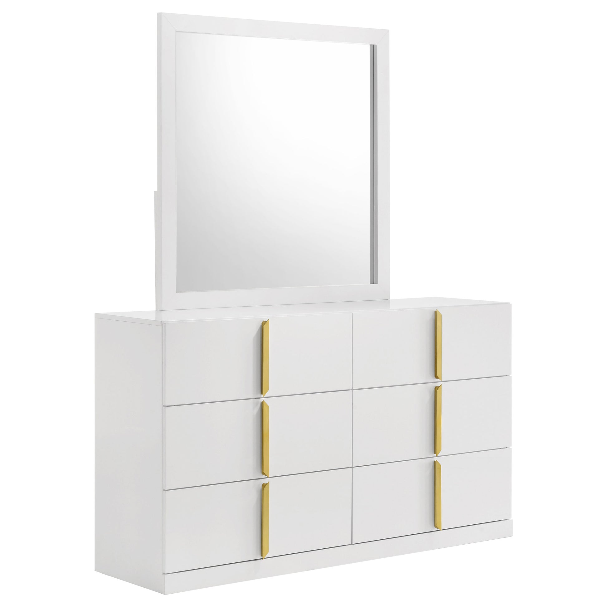 Ines 6-drawer Bedroom Dresser with Mirror White High Gloss 223093M - Venini Furniture 