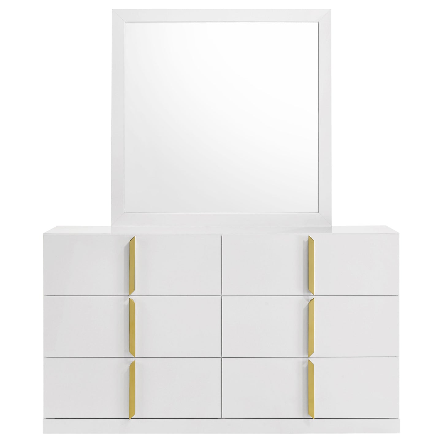 Ines 6-drawer Bedroom Dresser with Mirror White High Gloss 223093M - Venini Furniture 