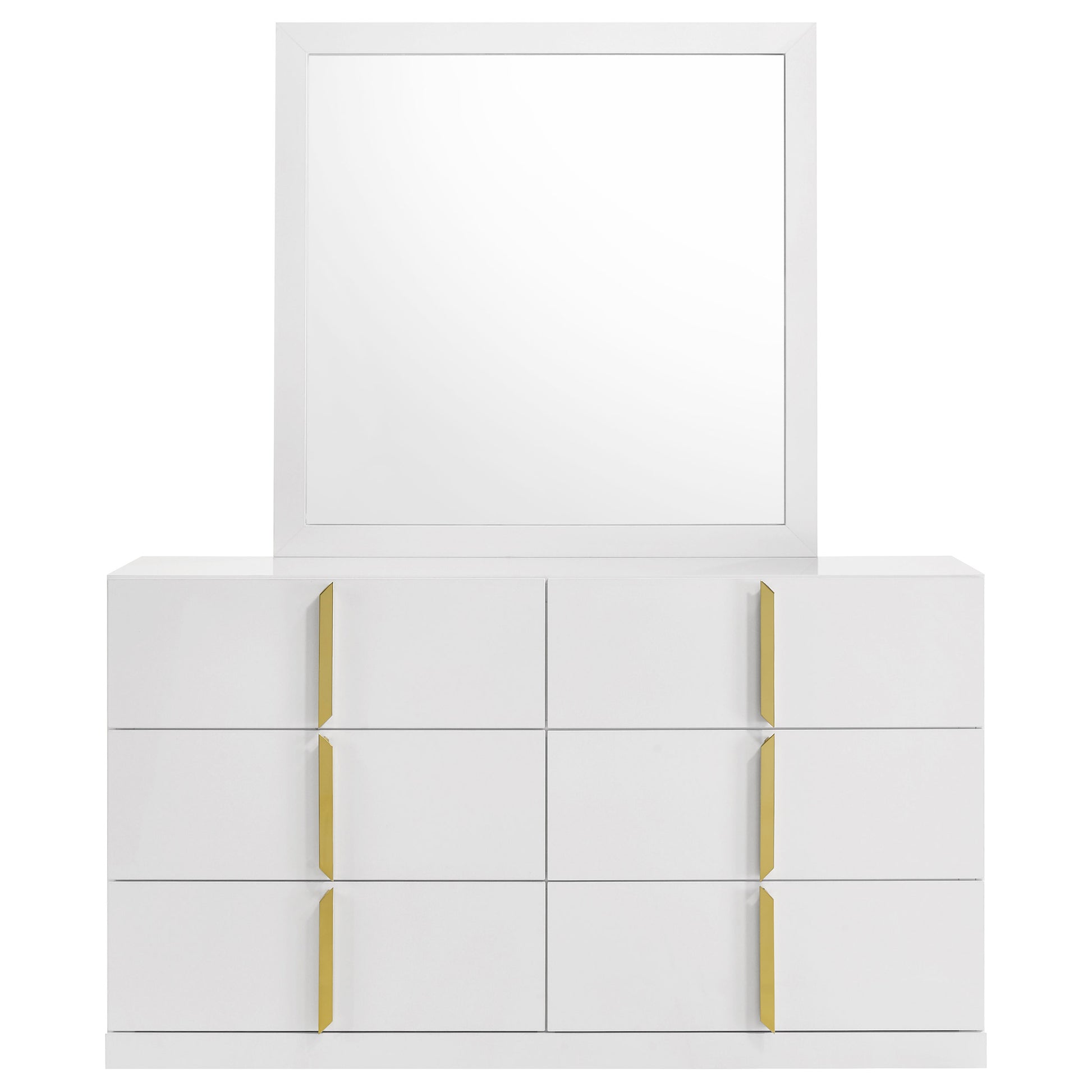 Ines 6-drawer Bedroom Dresser with Mirror White High Gloss 223093M - Venini Furniture 