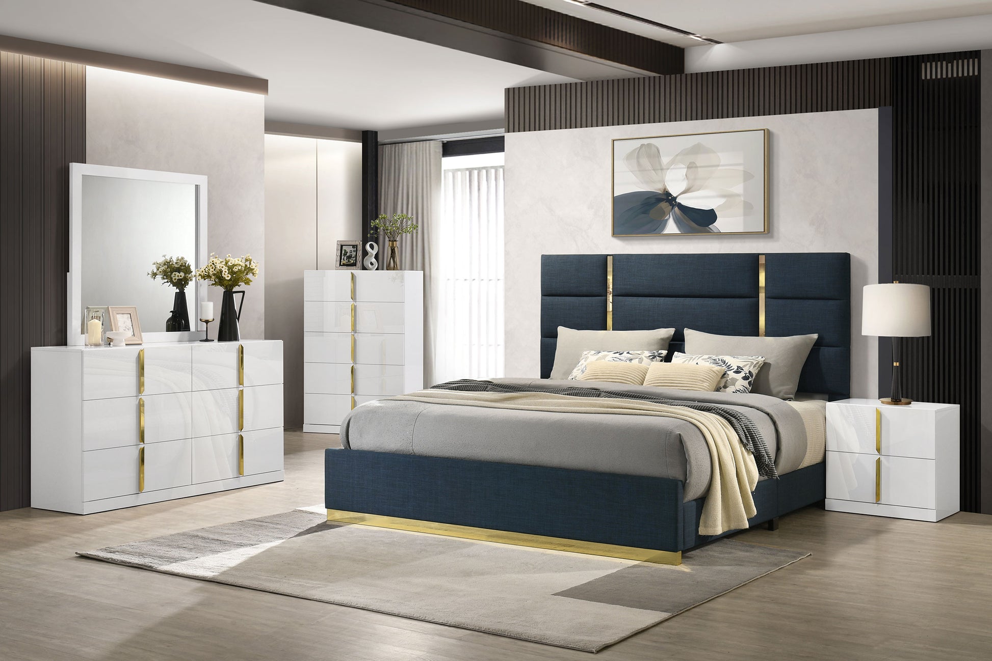 Ines 6-drawer Bedroom Dresser with Mirror White High Gloss 223093M - Venini Furniture 
