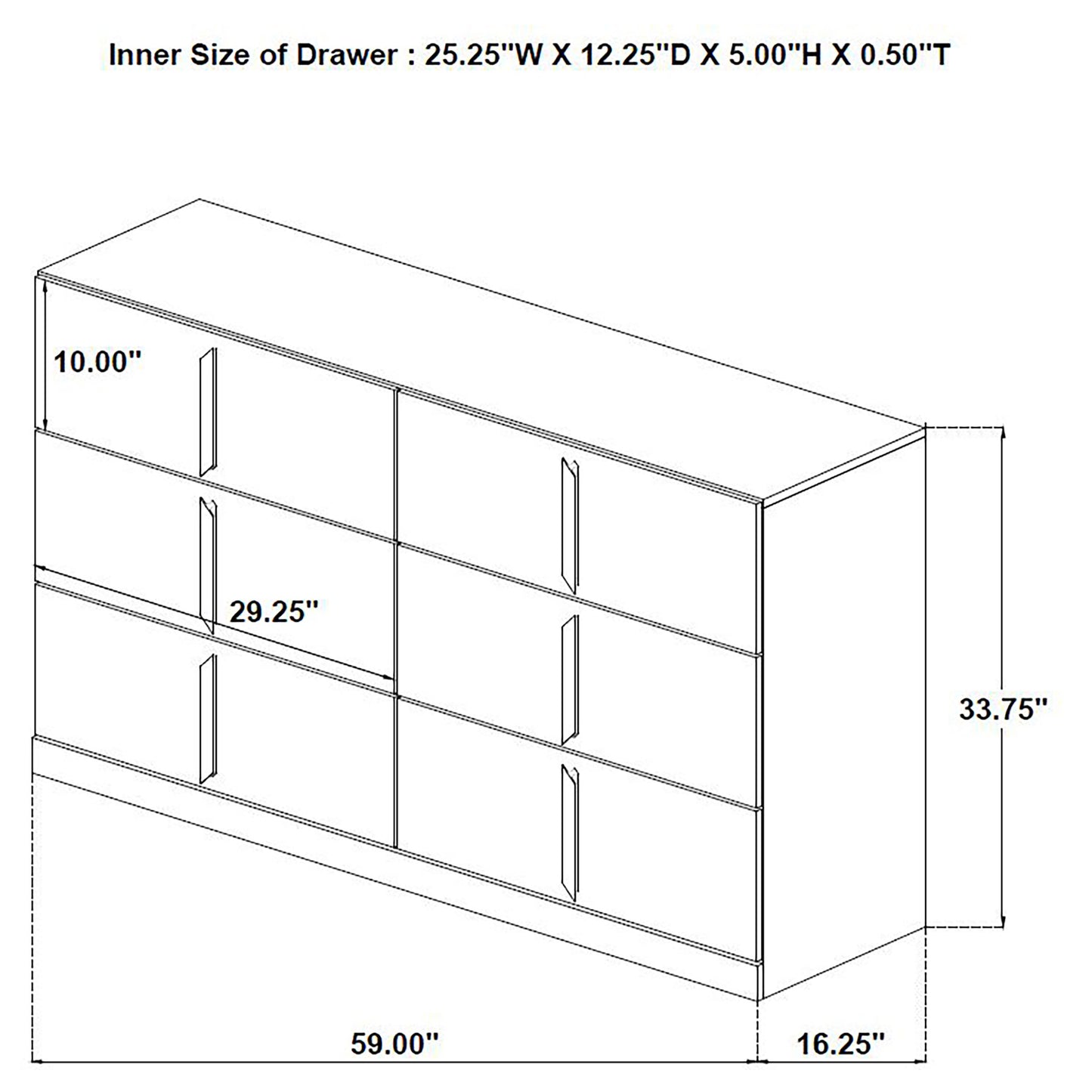 Ines 6-drawer Bedroom Dresser Cabinet White High 223093 - Venini Furniture 