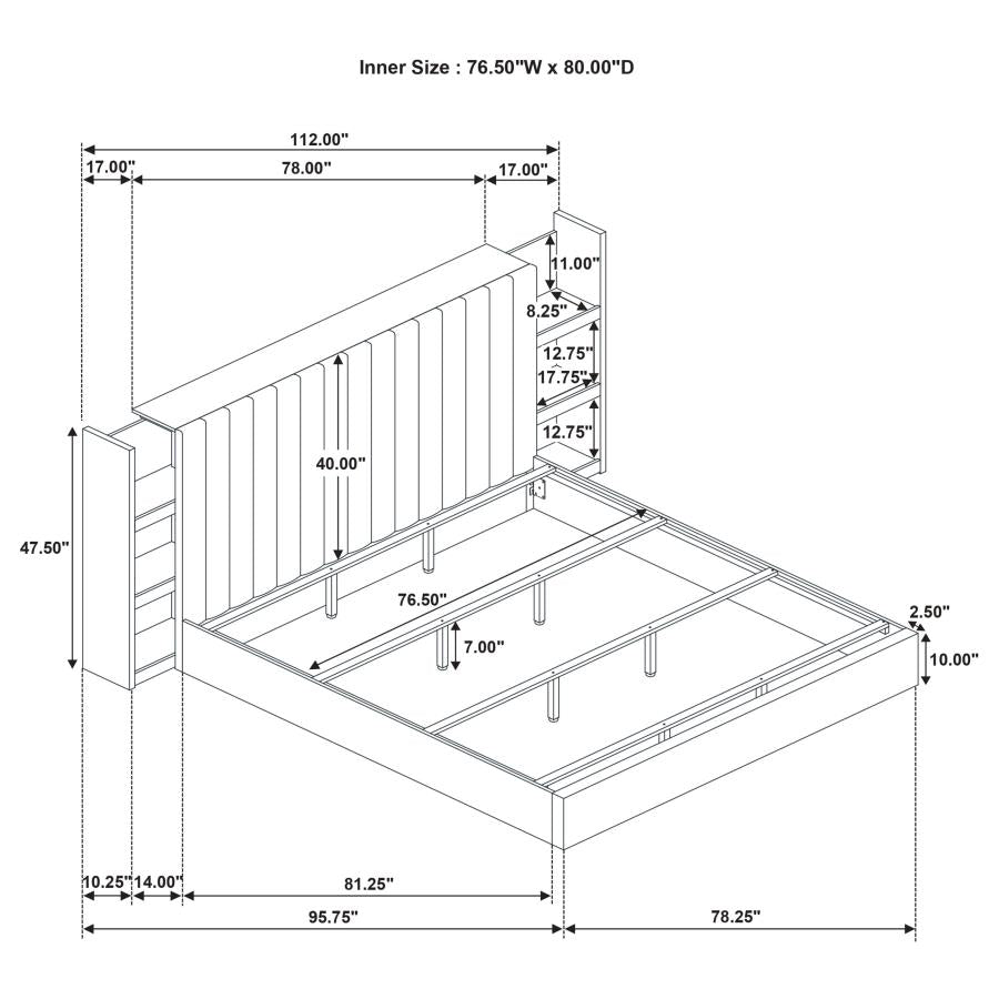 Arielle Eastern King Or Queen Bookcase Panel Storage Bed Light Oak.