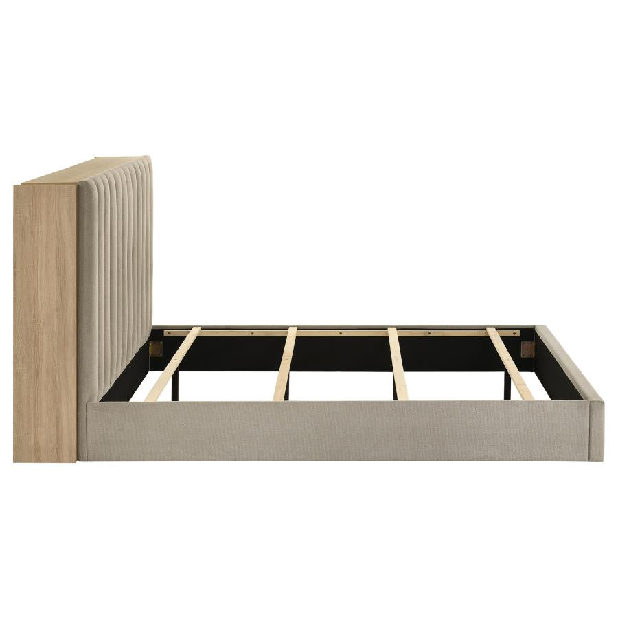 Arielle Eastern King Or Queen Bookcase Panel Storage Bed Light Oak.