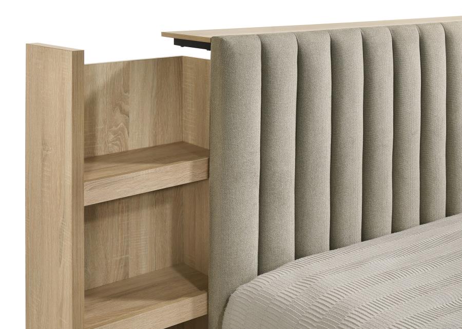 Arielle Eastern King Or Queen Bookcase Panel Storage Bed Light Oak.