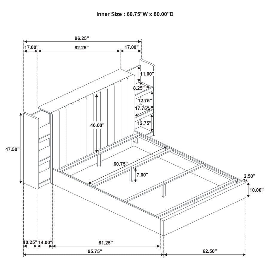 Arielle Eastern King Or Queen Bookcase Panel Storage Bed Light Oak.