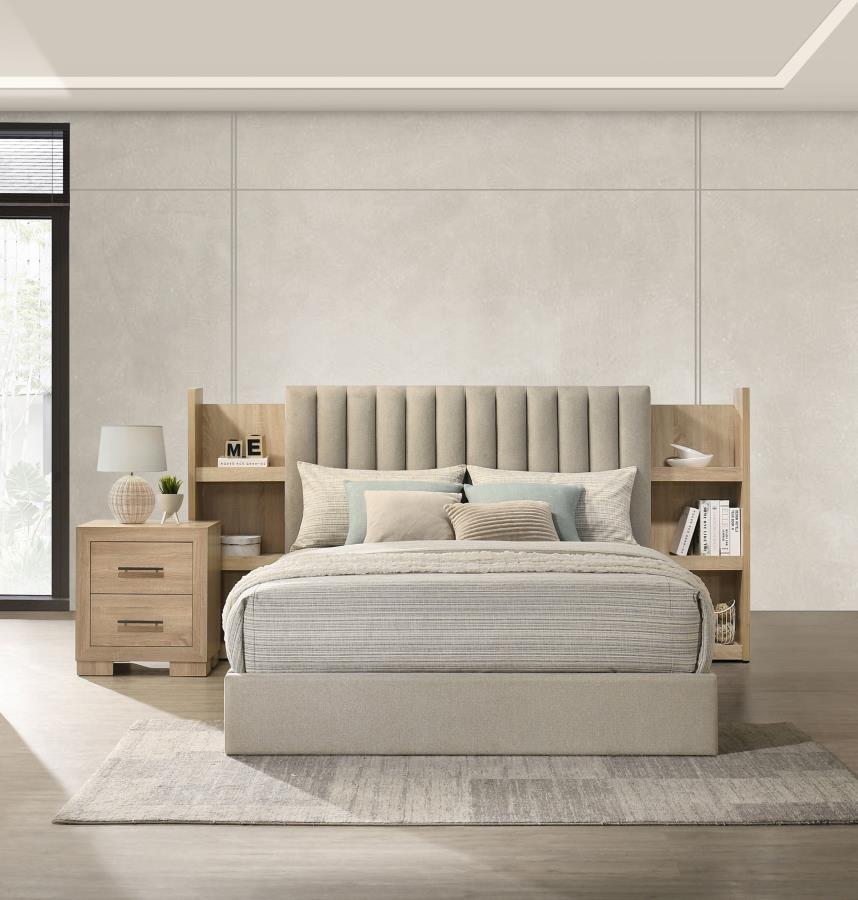 Arielle Eastern King Or Queen Bookcase Panel Storage Bed Light Oak.