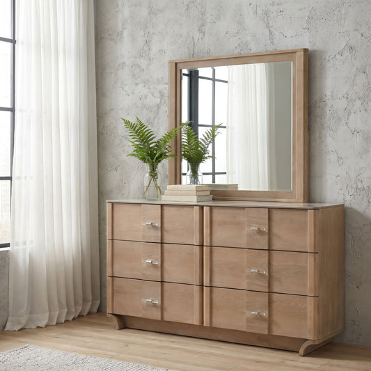 Leanne 6-Drawer Sintered Stone Top Dresser & Mirror – Light Oak 223133M - Venini Furniture 