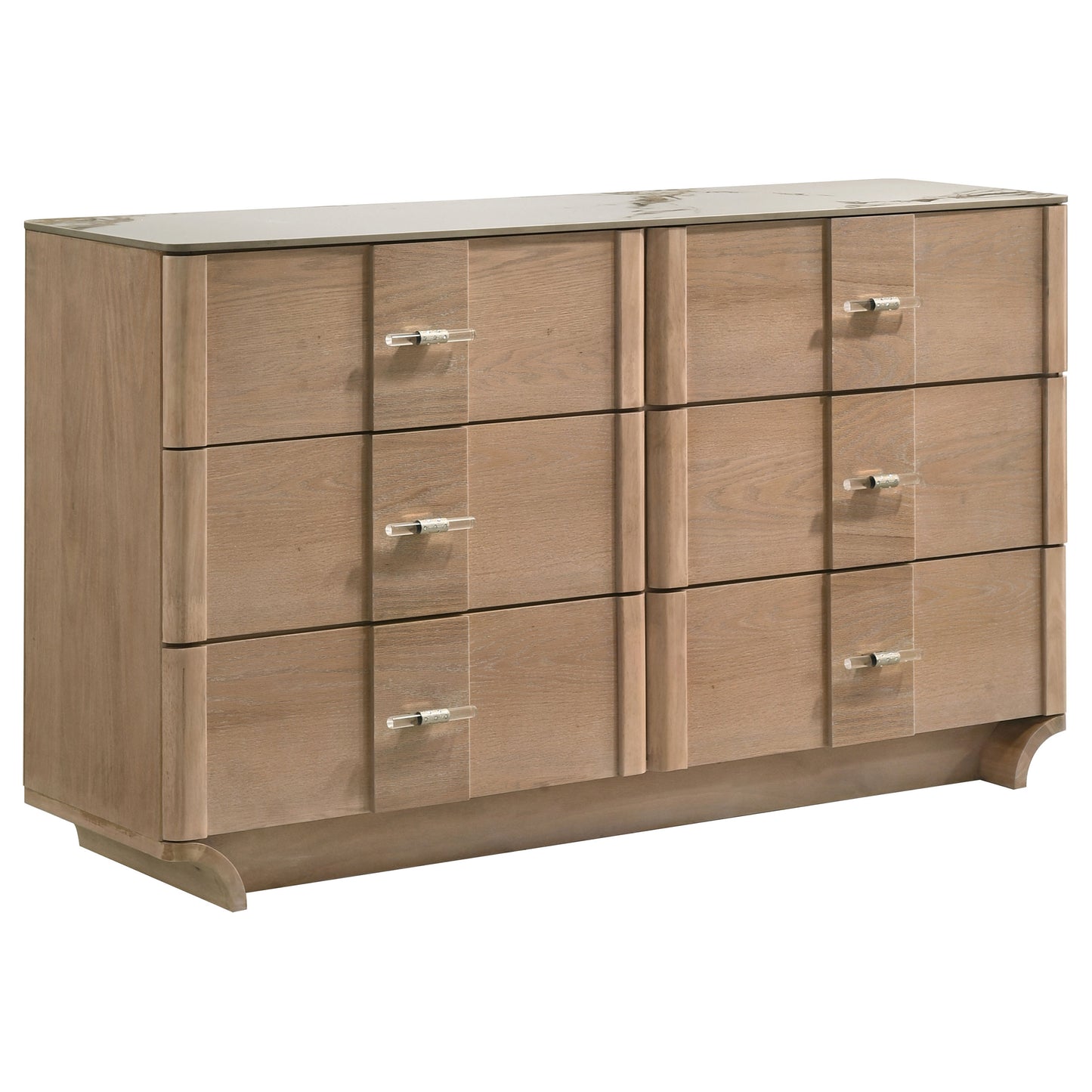 Leanne 6-drawer Sinter Stone Top Dresser Cabinet Light Oak 223133