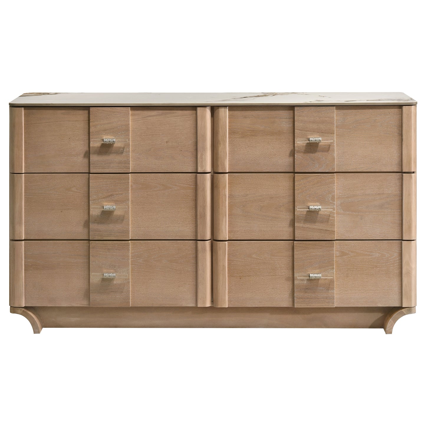 Leanne 6-drawer Sinter Stone Top Dresser Cabinet Light Oak 223133