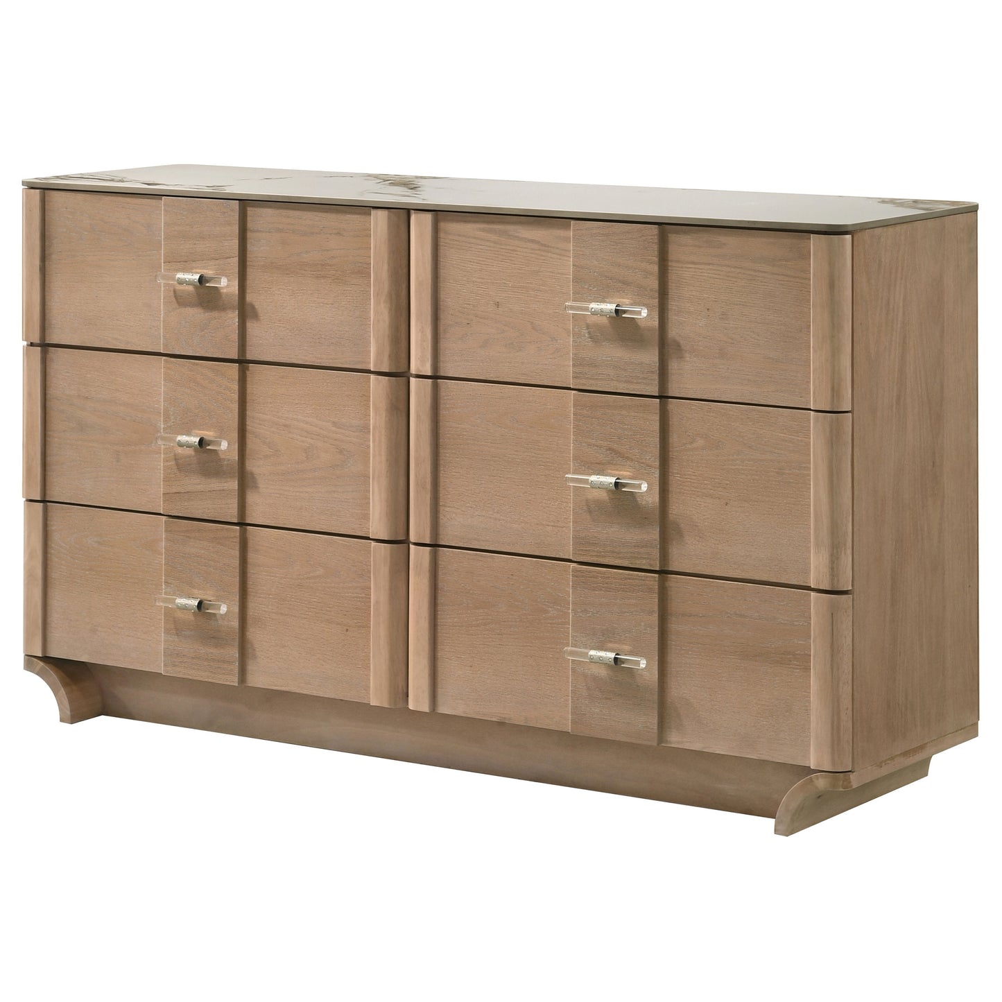 Leanne 6-drawer Sinter Stone Top Dresser Cabinet Light Oak 223133