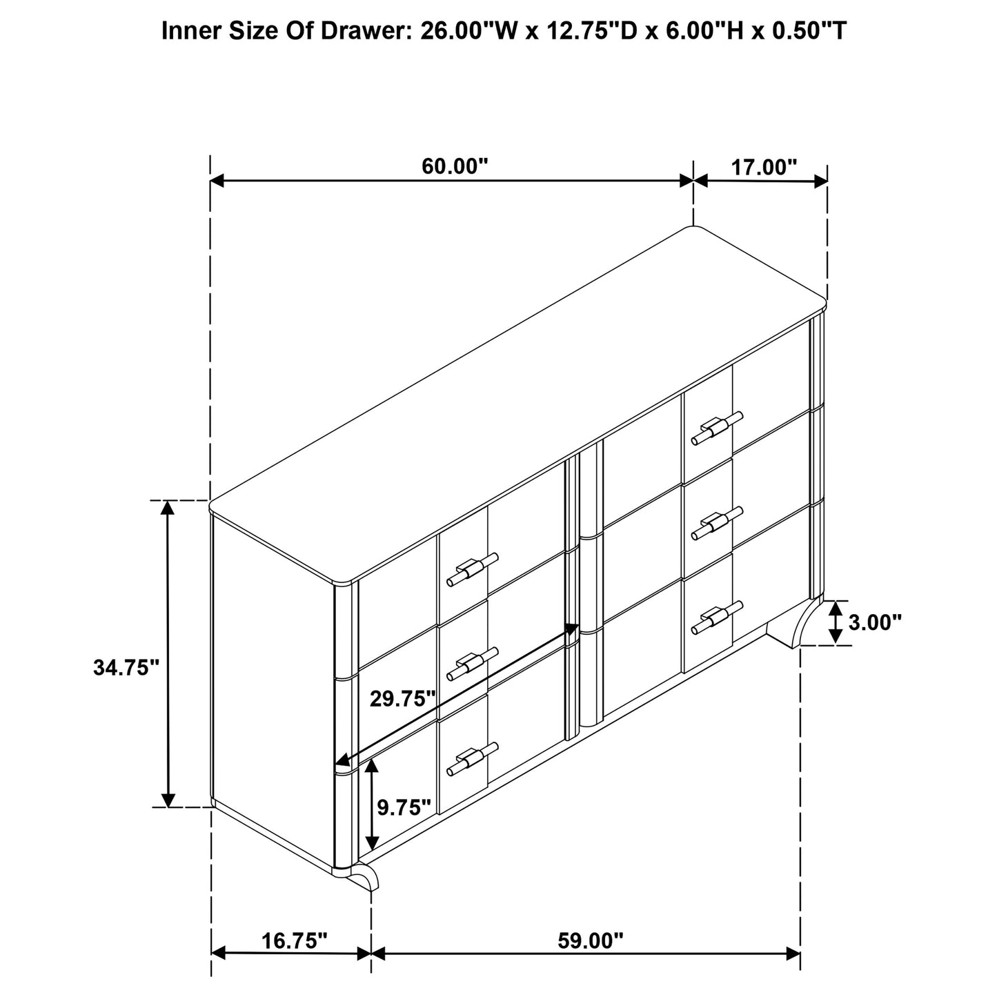 Leanne 6-drawer Sinter Stone Top Dresser Cabinet Light Oak 223133