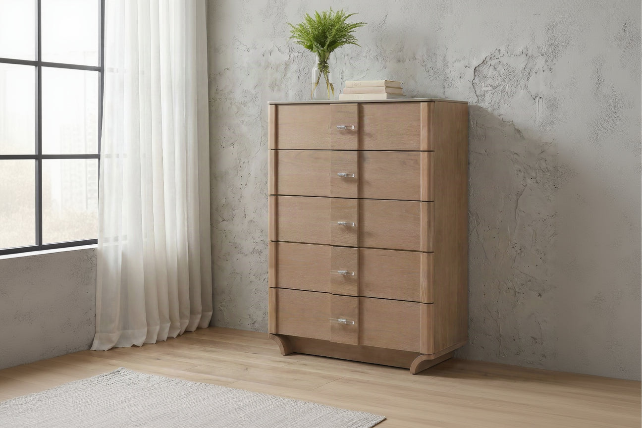 Leanne 5-drawer Sinter Stone Top Chest of Drawers Light Oak 223135