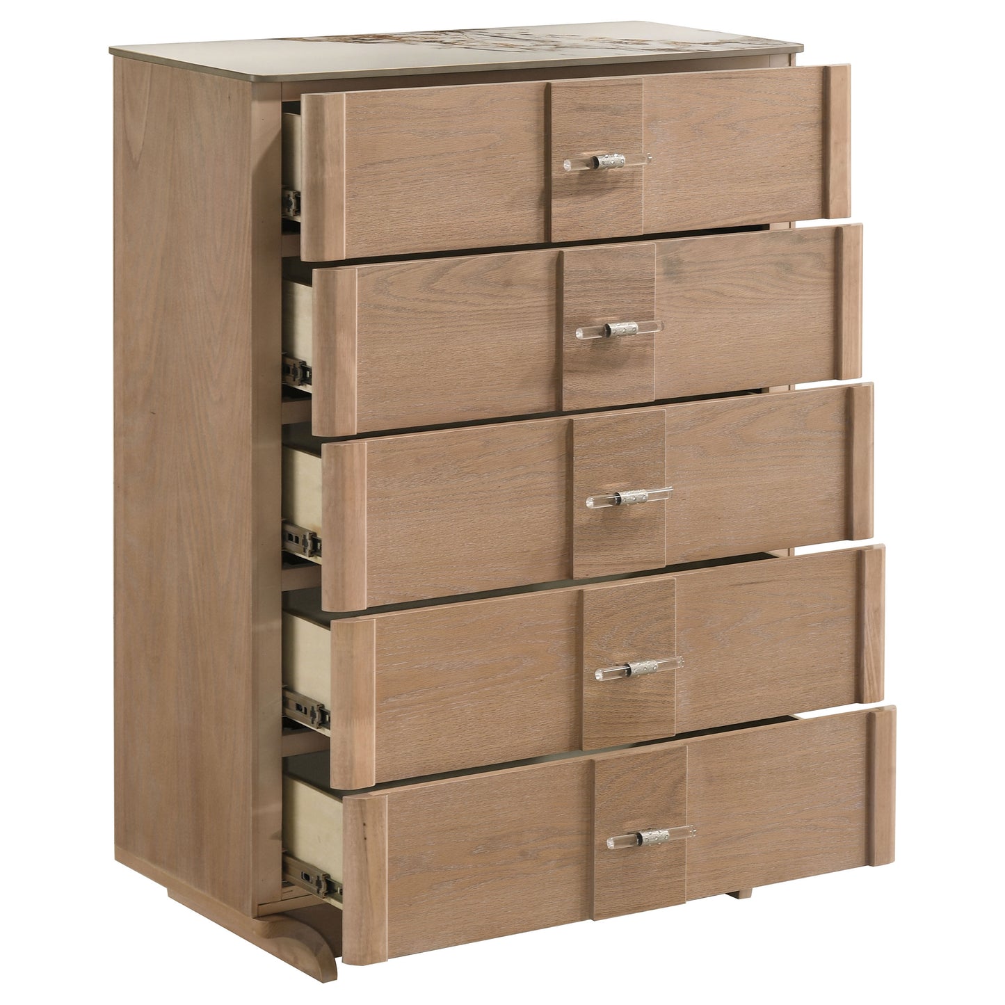 Leanne 5-drawer Sinter Stone Top Chest of Drawers Light Oak 223135