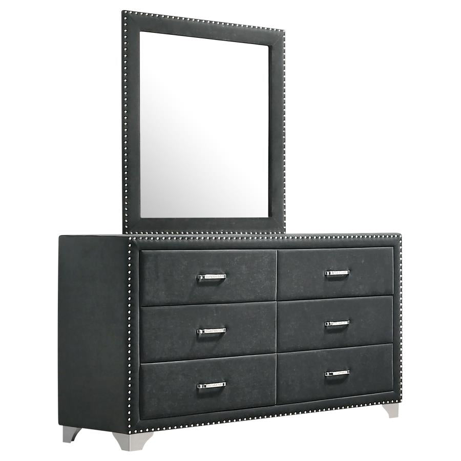 Melody 6-drawer Upholstered Dresser with Mirror Grey 223383M