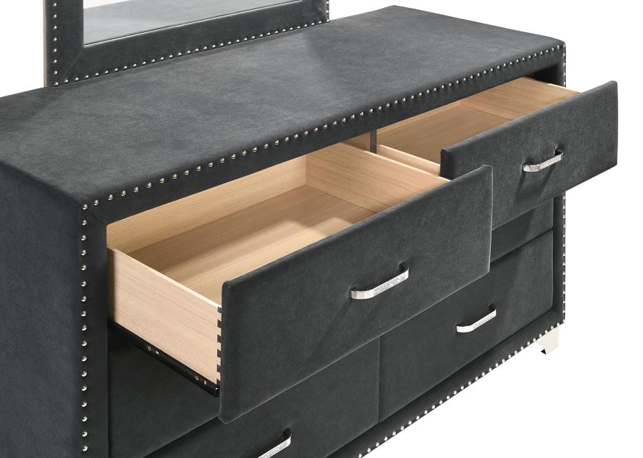 Melody 6-drawer Upholstered Dresser with Mirror Grey 223383M