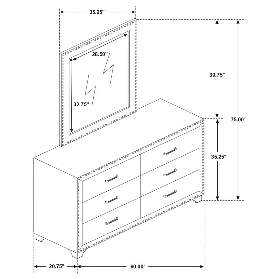 Melody 6-drawer Upholstered Dresser with Mirror Grey 223383M