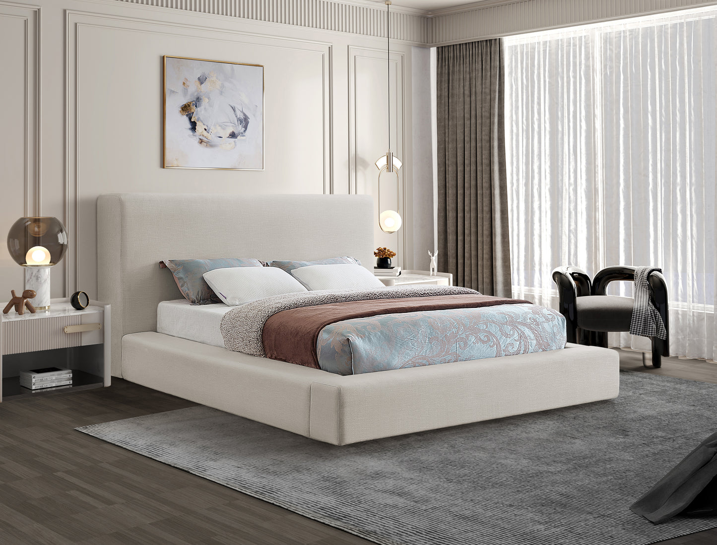 Devin Linen Textured Fabric Bed SKU: DevinBeige-F