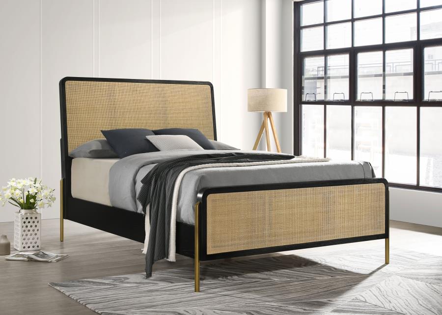 Arini 56-inch Panel BedCalifornia King 224331KWC, Eastern King 224331KE, and Queen 224330Q, Colors: Cream & Black, Black & Grey, Black & Natural - Venini Furniture 