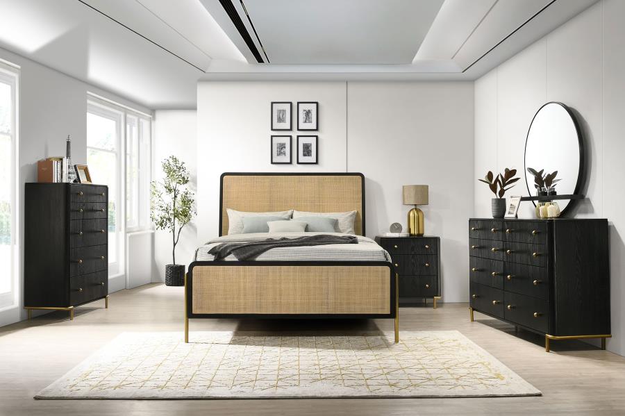 Arini 56-inch Panel BedCalifornia King 224331KWC, Eastern King 224331KE, and Queen 224330Q, Colors: Cream & Black, Black & Grey, Black & Natural - Venini Furniture 