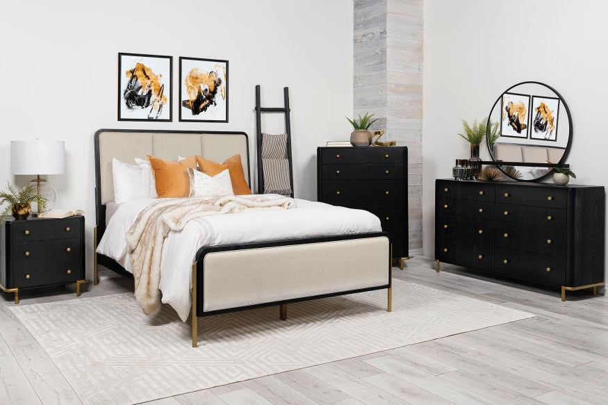 Arini 56-inch Panel BedCalifornia King 224331KWC, Eastern King 224331KE, and Queen 224330Q, Colors: Cream & Black, Black & Grey, Black & Natural - Venini Furniture 