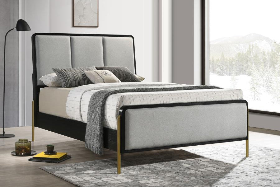 Arini Upholstered Panel Bed Black and Grey