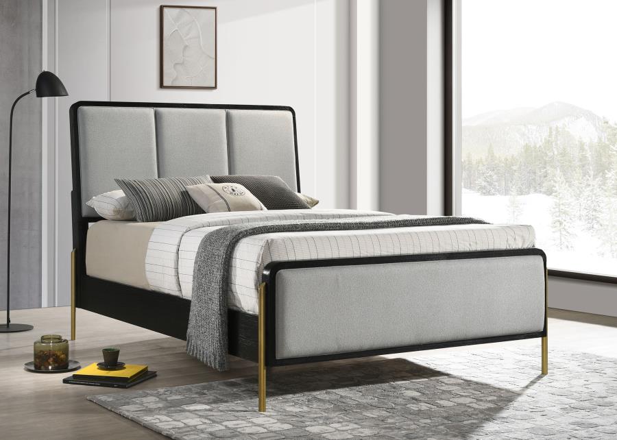 Arini 56-inch Panel BedCalifornia King 224331KWC, Eastern King 224331KE, and Queen 224330Q, Colors: Cream & Black, Black & Grey, Black & Natural - Venini Furniture 