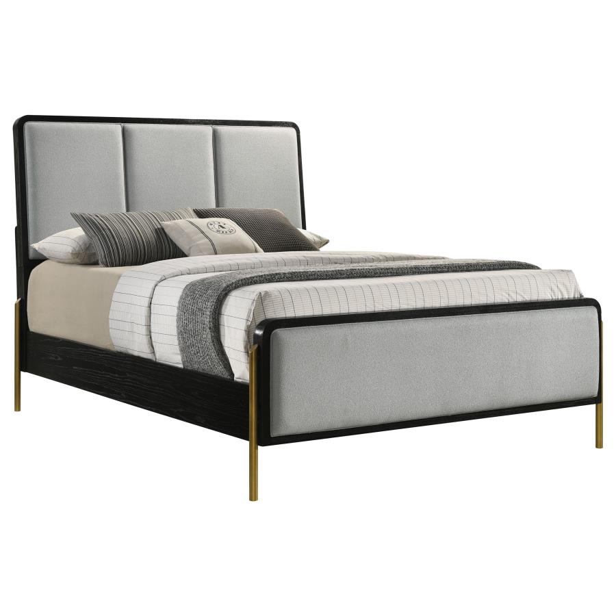 Arini Upholstered Panel Bed Black and Grey
