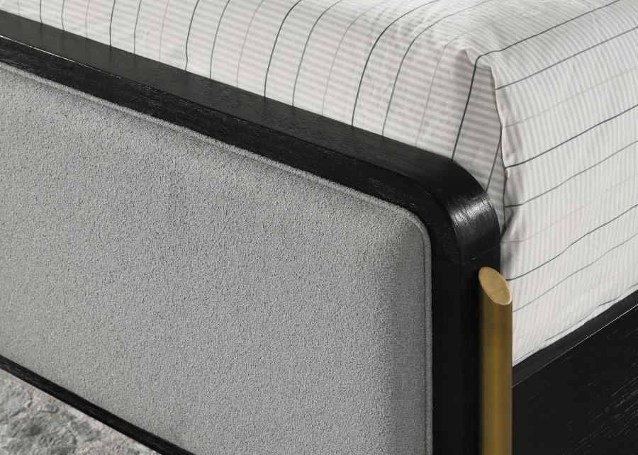 Arini Upholstered Panel Bed Black and Grey