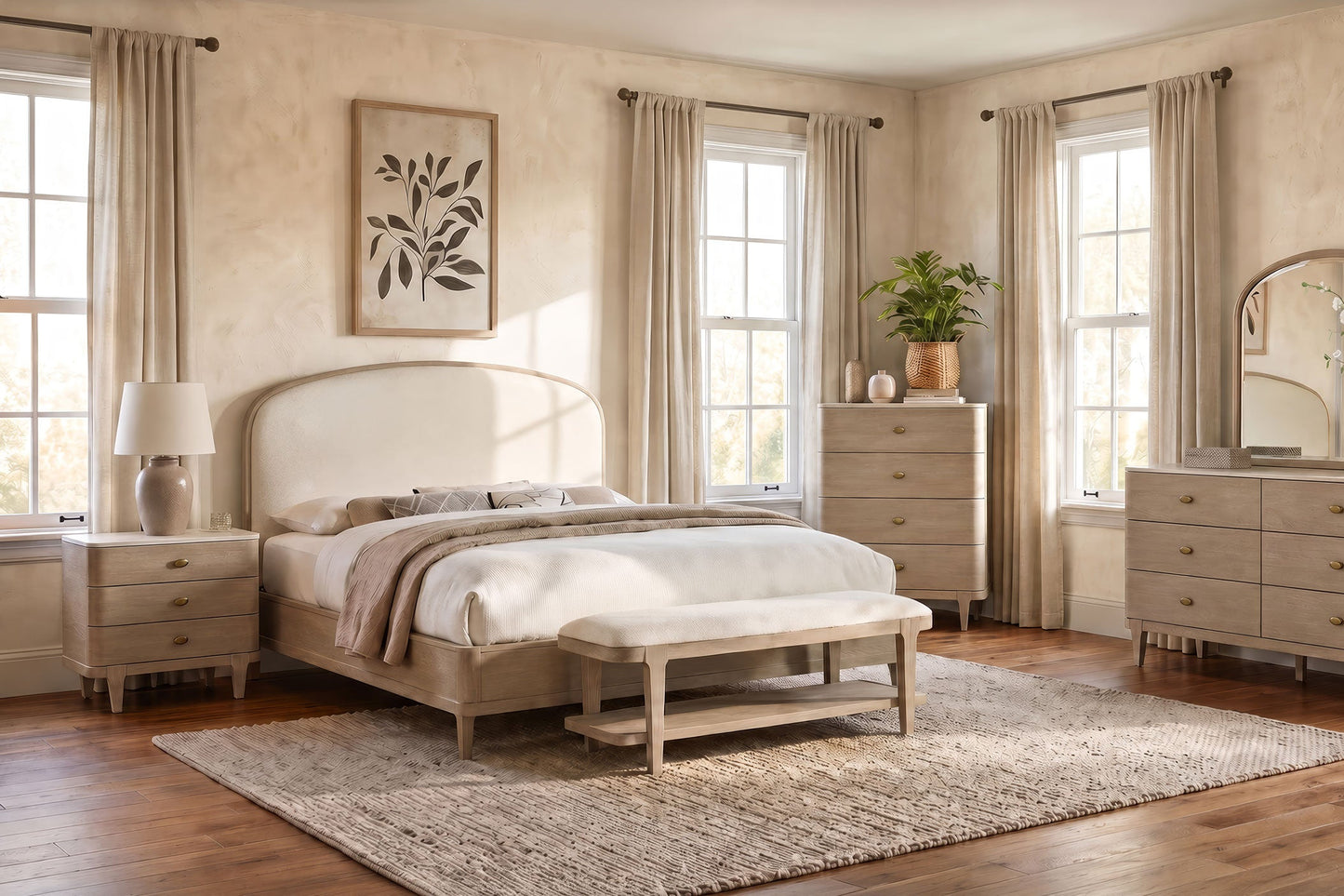 Lucaire  Upholstered Panel Bed Sandstone