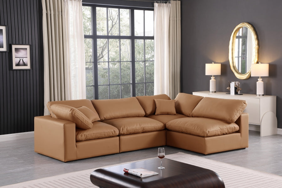 Comfy Faux Leather Sectional SKU: 188Cream-Sec4B