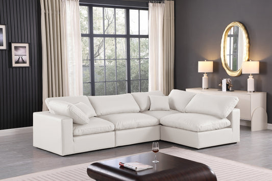 Comfy Faux Leather Sectional SKU: 188Cream-Sec4B