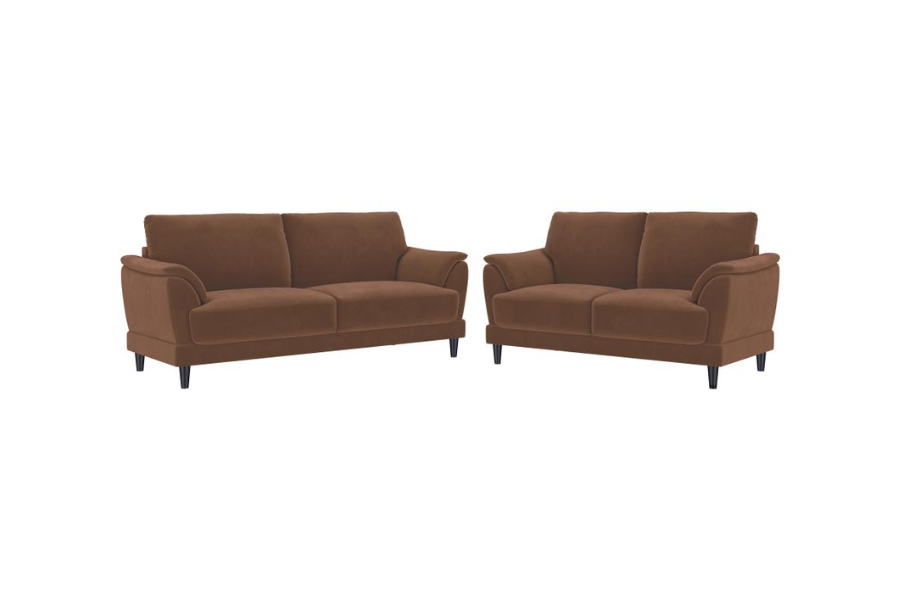 Selma 2-piece Velvet Upholstered Crescent Arm Sofa Set Rust 552101-S2