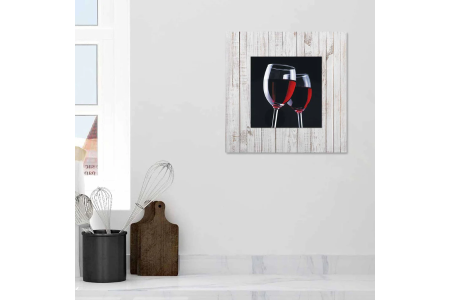 ZYPHO Two Glasses of Wine with Background Miniature Fine Wall Art TG