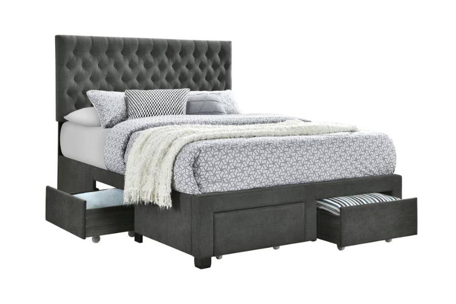 Soledad Upholstered Queen Storage Panel Bed Grey 305877Q