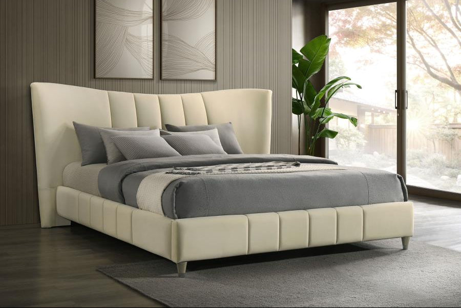 Evelyn Upholstered Queen OR Eastern King Panel Platform Bed Ivory