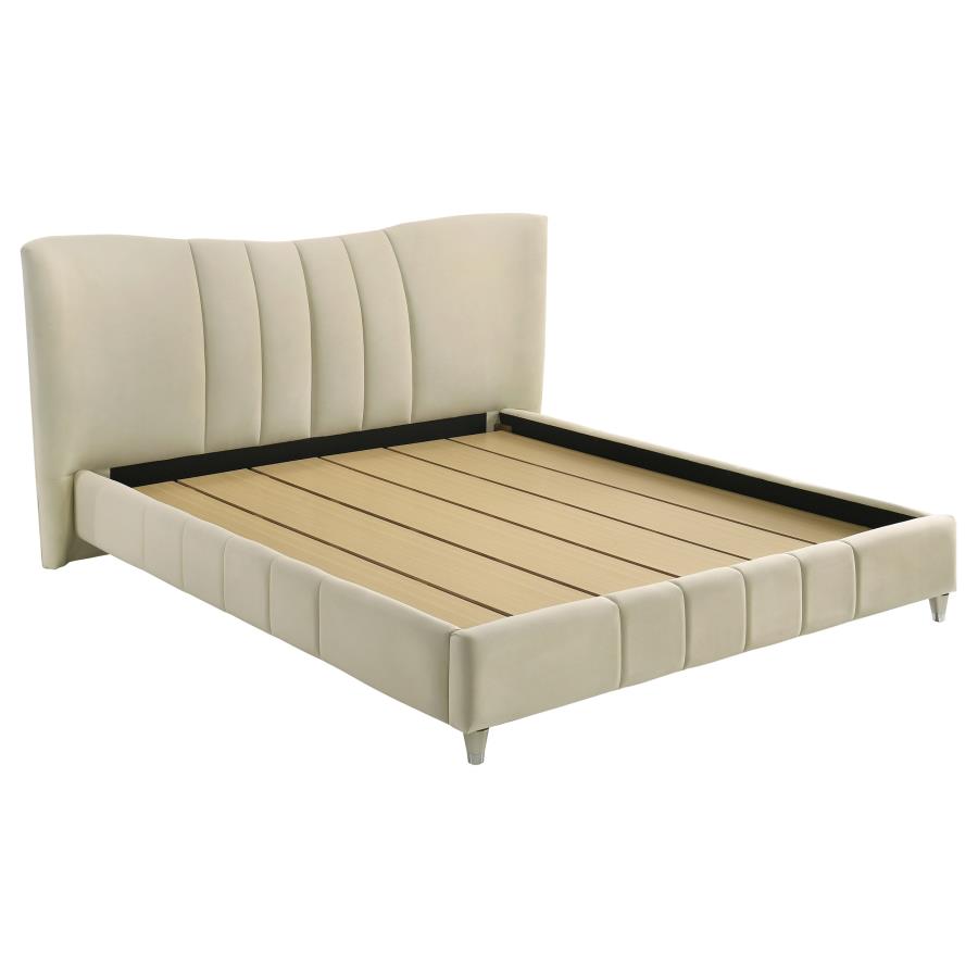 Evelyn Upholstered Queen OR Eastern King Panel Platform Bed Ivory