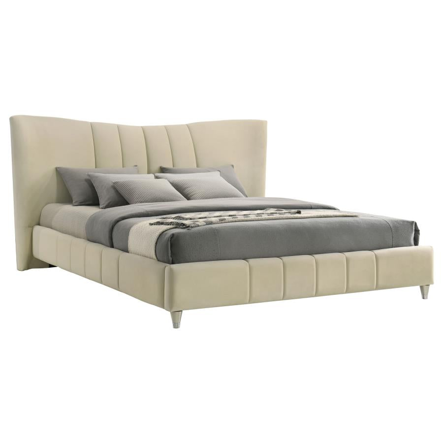 Evelyn Upholstered Queen OR Eastern King Panel Platform Bed Ivory