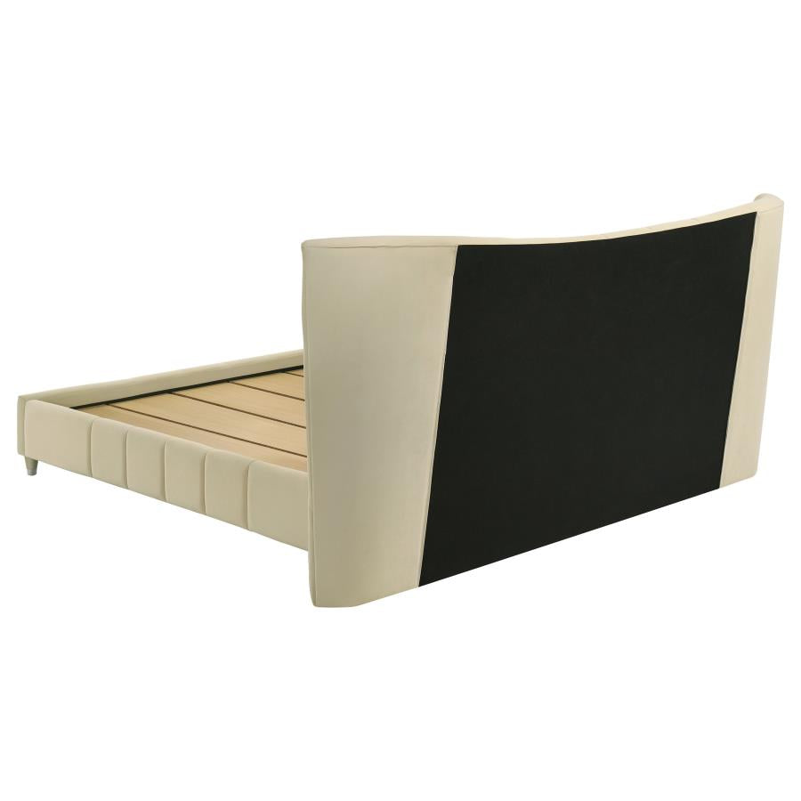 Evelyn Upholstered Queen OR Eastern King Panel Platform Bed Ivory
