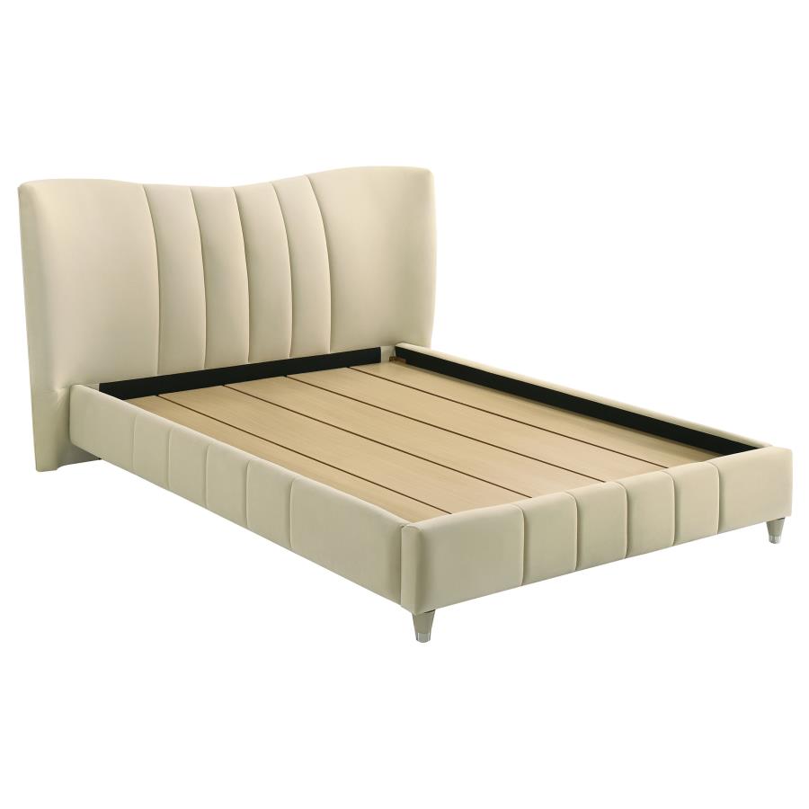 Evelyn Upholstered Queen OR Eastern King Panel Platform Bed Ivory