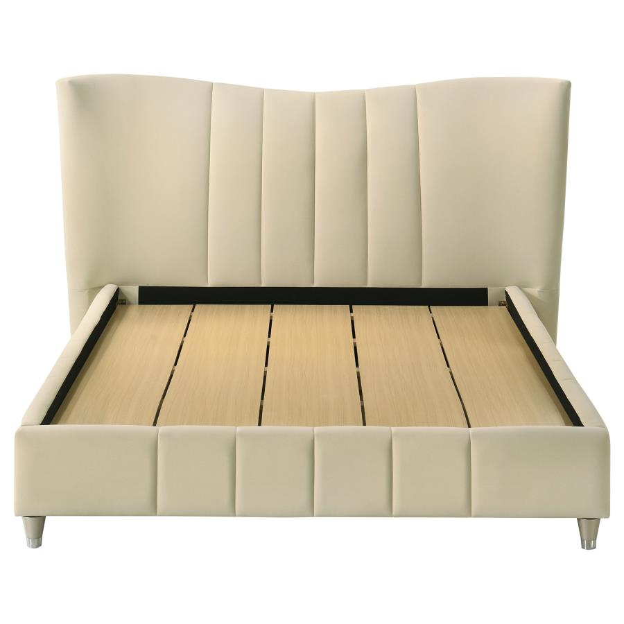 Evelyn Upholstered Queen OR Eastern King Panel Platform Bed Ivory