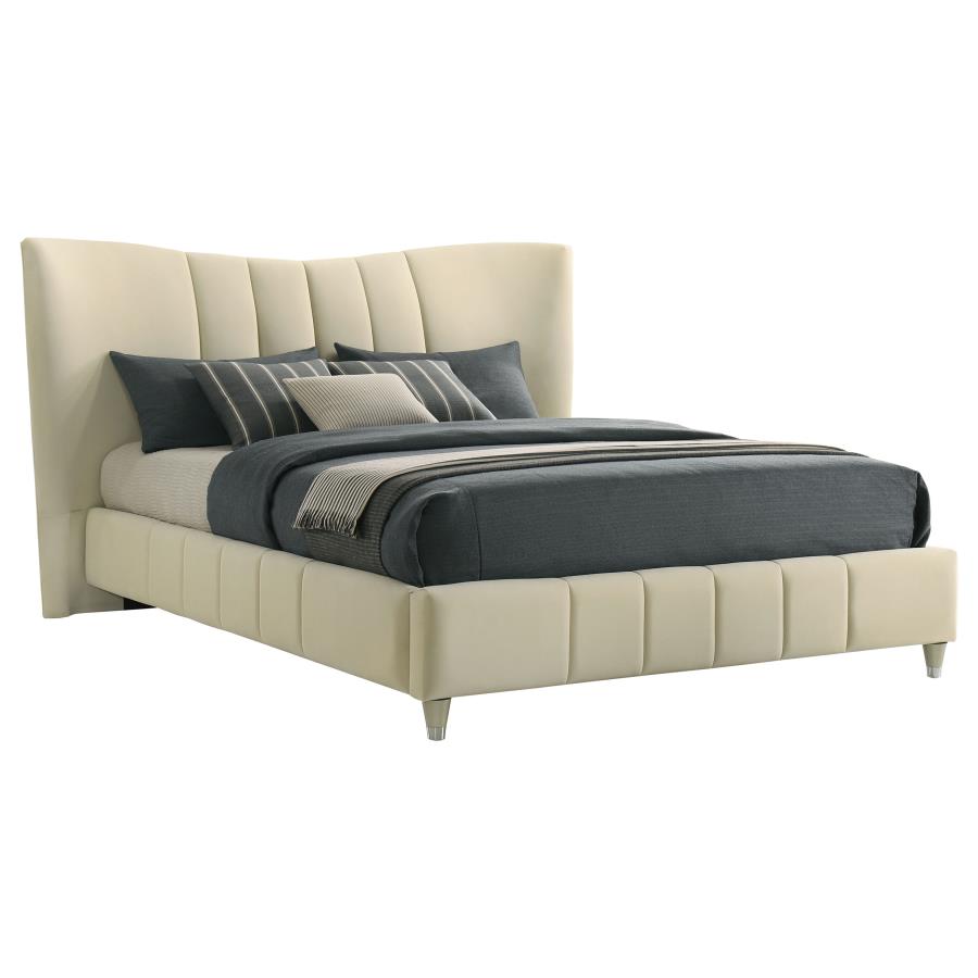Evelyn Upholstered Queen OR Eastern King Panel Platform Bed Ivory